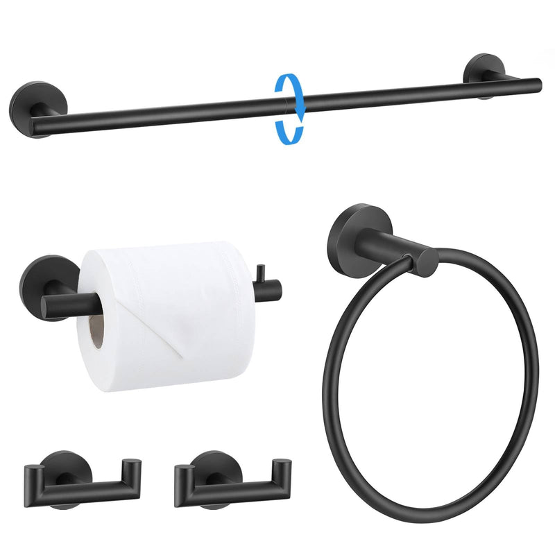 5 Pieces Towel Bar Set Matte Black Bathroom Hardware Accessories Set Stainless Steel Towel Racks Set for Bathroom,Wall Mounted 23.6 Inch Bathroom Hardware Set 5 Pieces