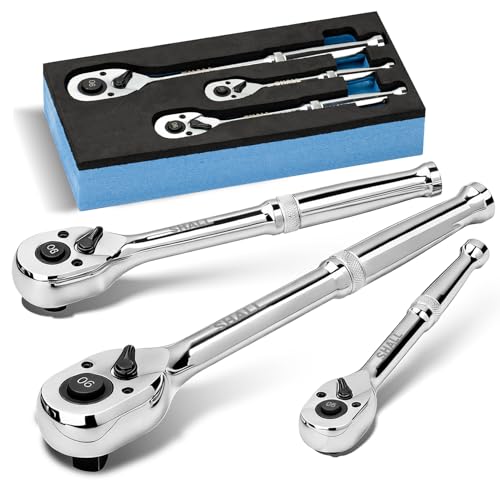 SHALL 3-Piece Ratchet Set, 90-Tooth Quick-Release Ratchet Wrench 3 Pieces Ratchet Wrench Set