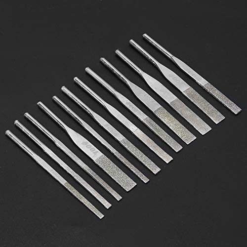 12pcs 3mm Shank Taper Machine Files for Reciprocating Grinding, Repairing, Stone Carving and Engraving with Emery Blade, Alloy Shank and 100#,150#,200#,300# Grit