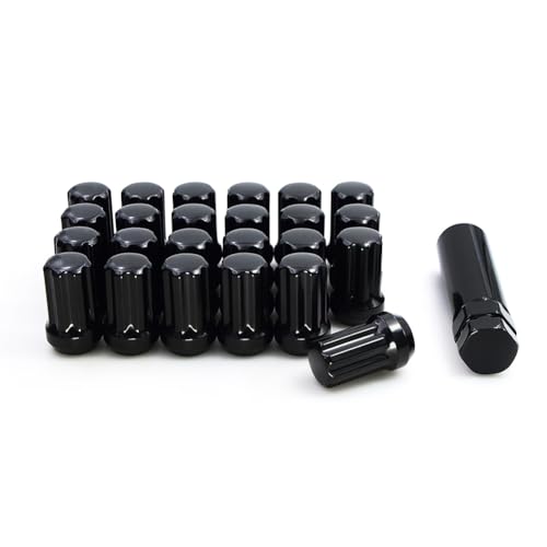 24 Pcs M14x1.5 Thread Short Truck 1.50" Long Lug Nuts Black 7 Spline Fits Jeep Wagoneer Grand Wagoneer 2019+ Ram 1500