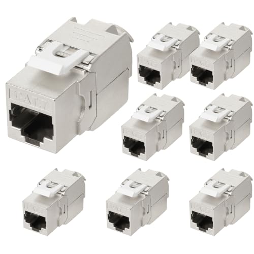 Offcup 8x Keystone Modules CAT7 10Gbit/s 500MHz Snap-In | Network Patch Panel Tool Free Compatible No Rust Durable 8PCS