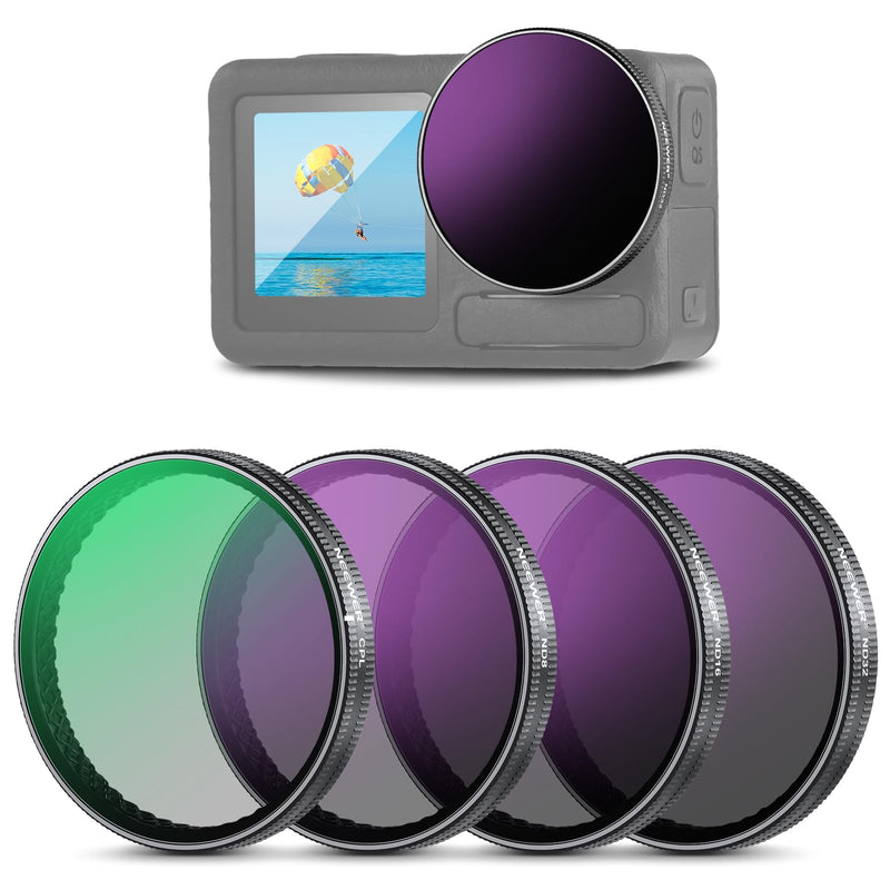 NEEWER Snap On ND Filter Set Compatible with DJI Osmo Action 3/4/5 Pro, 4 Pack ND8+ND16+ND32+CPL Neutral Density Polarizing Action Camera Accessories, Multicoated HD Optical Glass, FL-A76 CPL/ND8/ND16/ND32