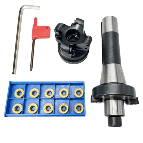EMRW 6R 63-22 Face Milling Cutter Holder +10pcs RPMT1204-M-C DP5320 Carbide Alloy Inserts+R8-FMB22-7/16 Shank Face Shell Mill Arbor with Essential Wrenches, for Precision CNC Machining