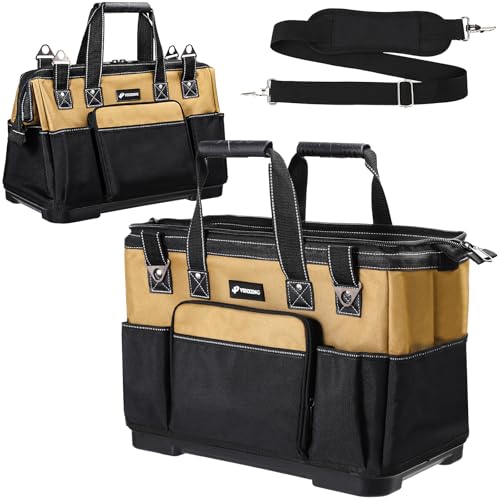 20 IN Large Tool Bag For Men Heavy Duty, Drill Bag Tool Bag Organizer, Wide Mouth Waterproof Hard Bottom Multiple Pockets Tool Tote, Tool Caddy, Maintenance 20 Inch
