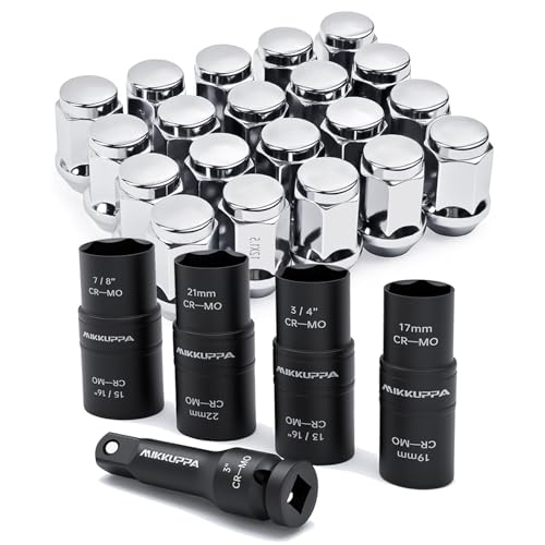MIKKUPPA M12x1.5 Lug Nuts & 5 PCS 1/2" Drive Impact Socket Set Replacement for 2006-2019 Ford Fusion, 2000-2019 Ford Focus, 2001-2019 Ford Escape Aftermarket Wheel