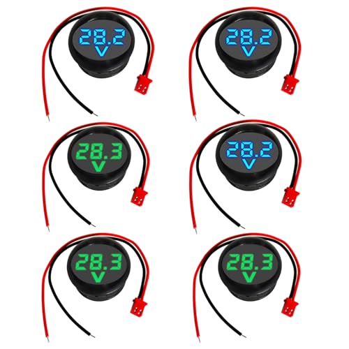 GTIWUNG 6 Pieces Digital Voltmeter DC 4-100 V, Wires Voltmeter 3-Digit LED Display, Voltage Display for Car/Motorcycle/Truck/Boat (Blue & Green) 6 x digital voltmeter DC 4-100 V, blue and green