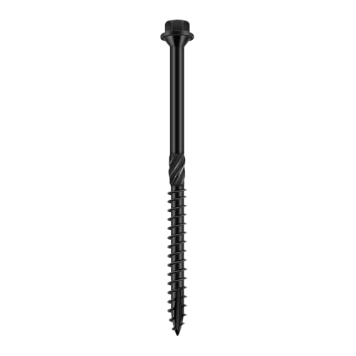 4 inch Hex Exterior Structural Wood Lag Screws (50 Pack), 1/4'' x 4'' Black Outdoor Lag Bolts, Heavy-Duty for Timber, Decks, Fences, Patios, and More, Bit Included - Multiple Size Options Available 4 Inch