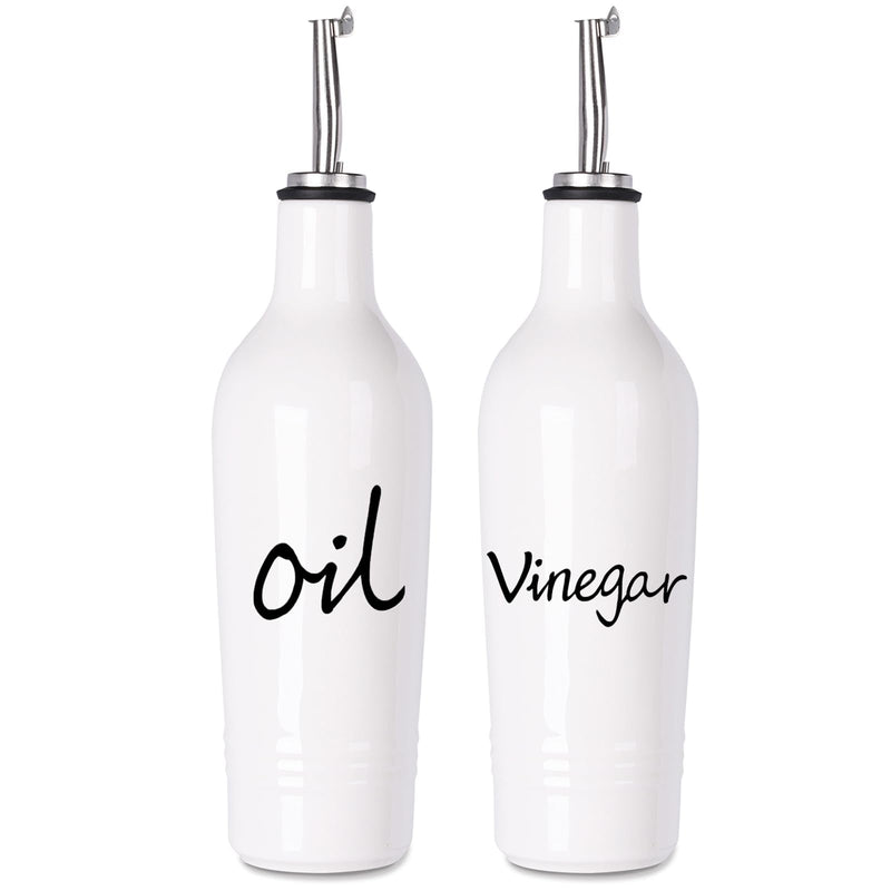 HAOTOP Farmhouse Ceramic Oil and Vinegar Dispenser Bottle Set, Perfect for Storage of Oil and Vinegar,13 oz (White) White