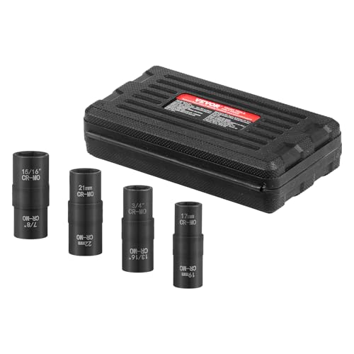 VEVOR Lug Nut Impact Socket Set 1/2-Inch Drive, 8-IN-4 Flip Socket Design, Covers Most Commonly Used SAE & Metric Wheel Nuts, CR-MO Steel 8-IN-4 Flip Design 1/2" 5PCS 6PT