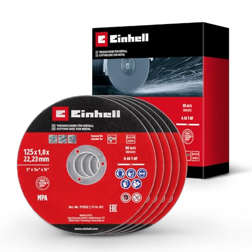 Einhell 5-Piece Thin Cutting Discs for Metal, Diameter 125 x 1 mm | Low-burr cuts, long service life, MPA certified, straight design, for angle grinders 125 x 1.0 mm 5 pieces.