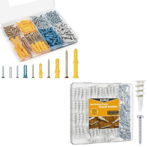 KURUI Drywall Anchors and #8 Self Drilling Drywall Anchors, Wall Anchors and Screws Kit with Organizer Box