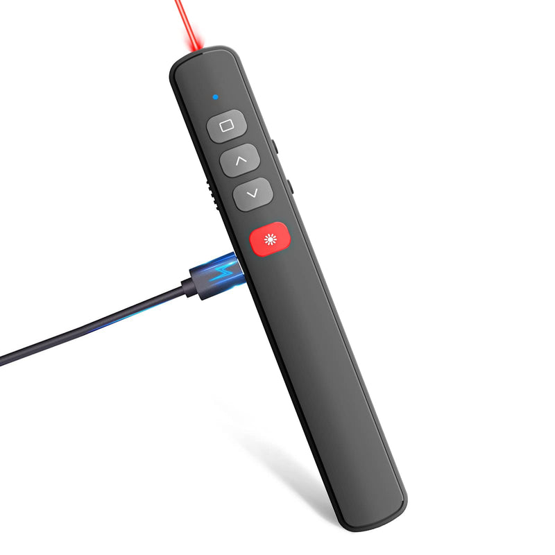 Wireless Presentation Clicker - Rechargeable Presenter Remote 2 in 1 USB C/A PowerPoint Clicker with Red Light Pointer Slide Advancer for Computer Laptop Mac Red-Chargeable