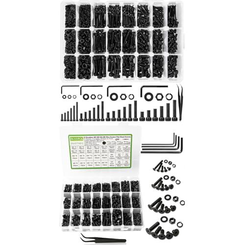 M2 M3 M4 M5 Hex Socket Head Cap Machine Screws + M2 M3 M4 M5 Hex Flat Head Screw Set