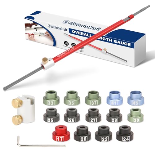 Reloading Combo – Overall Length Gauge Straight & Bullet Comparator Kit with 14 Inserts (.17–.45 Cal), Durable Aluminum Reloading Tools for Seating Depth and Cartridge Measurement