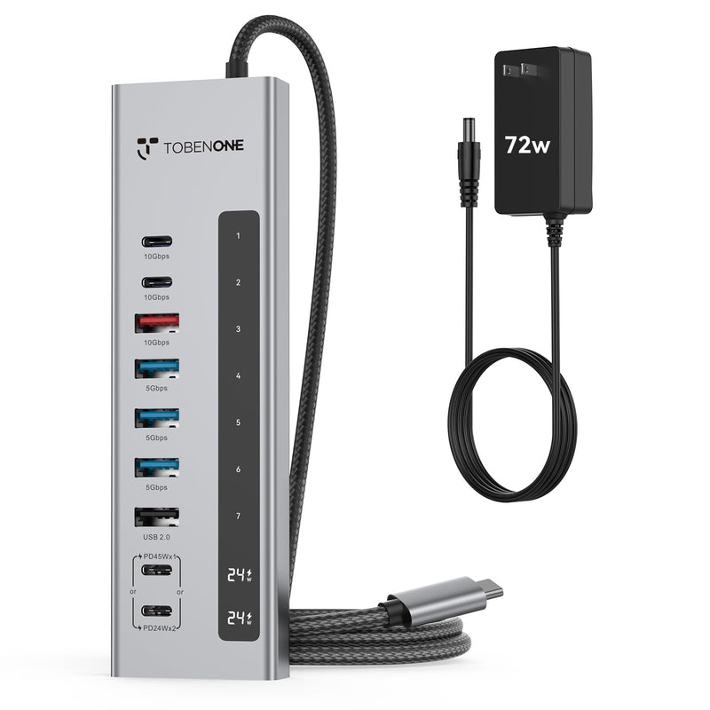 TobenONE Powered USB C Hub, 11-in-1 10Gbps USB C Splitter with 5 USB-A and 5 USB-C, 72W Adapter, 100W PD-IN, 45W USB C Charging Port, USB C Expander for Laptop/PC, MacBook, iPad,Phone(Not for Monitor)