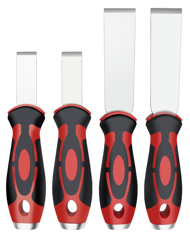 ROTATION Extra Thick Scraper Set, 4 piece, Soft Grip, Heavy Duty, Scraper with Hammer End, Stainless Steel Putty Knife