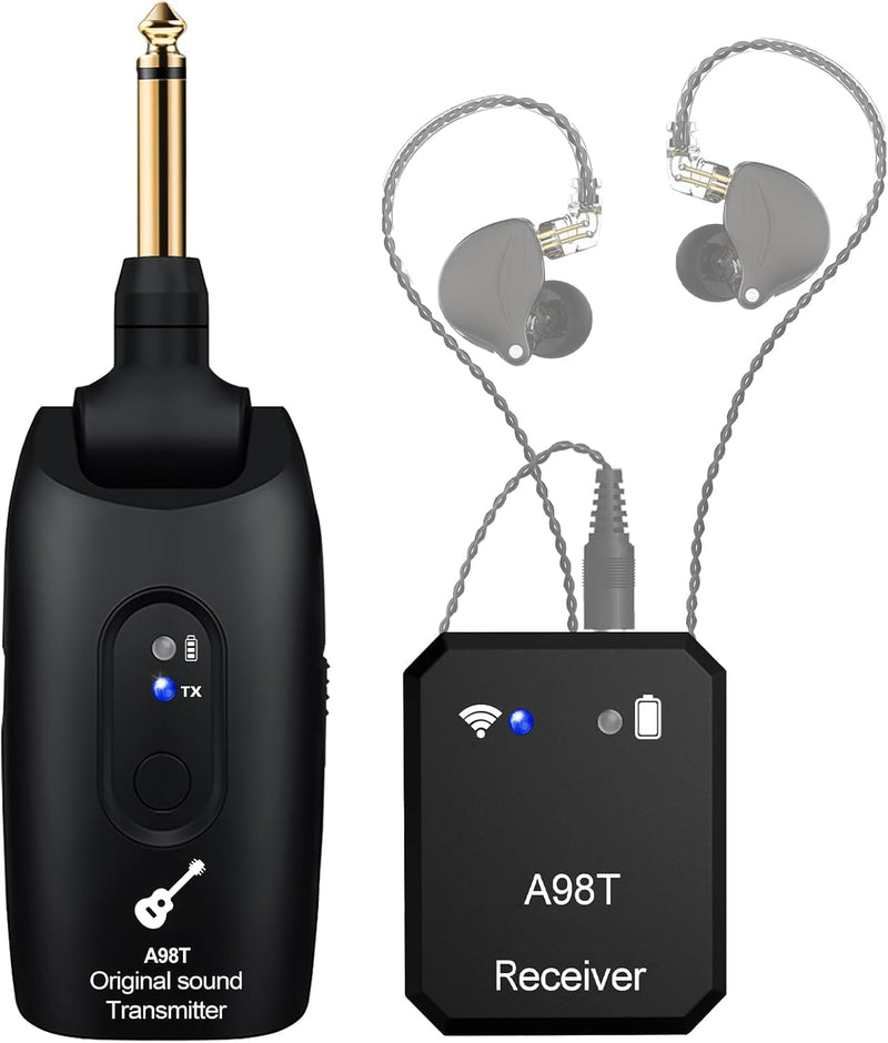 Wireless in Ear Monitor System, 2.4GHz Wireless IEM System with 270° Rotatable Transmitter, Receiver Auto-Pairing, in-Ear Monitoring for Studio, Band Rehearsal, Instrument Performance(A98T)