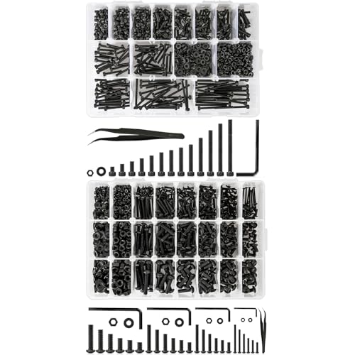 1023PCS M3 Hex Socket Machine Screws + 24 Size M2 M3 M4 M5 Hex Button Head Machine Screws