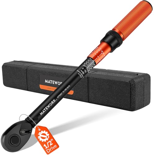 Matework 1/2 Inch Drive Click Torque Wrench, 10-180 ft.lb/13.6-244.1 Nm, ±3% High Precision Lug Nut Torque Wrench with 72 Tooth Dual-Direction for Moto, Wheel Tire and Car Repair 1/2-inch (1PC)