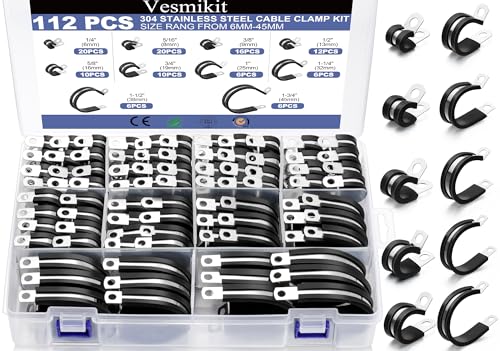 Cable Clamps—112 PCS 10 Sizes-1/4" 5/16" 3/8" 1/2" 5/8" 3/4" 1" 1-1/4"