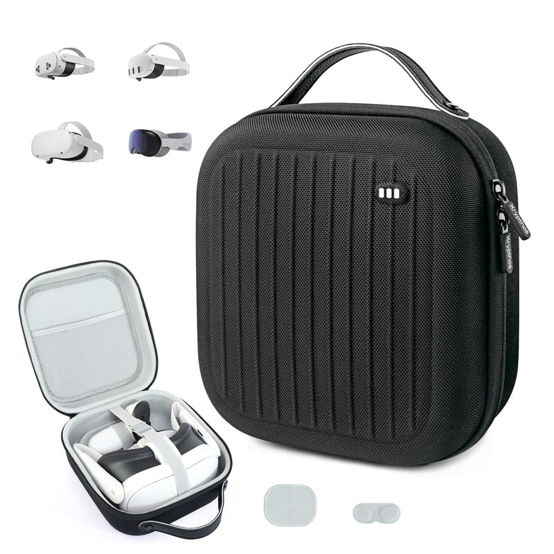 Hard Carrying Case Compatible with Meta Quest 3S/Quest 3/Quest 2/Vision Pro, Portable VR Gaming Headset and Touch Controllers Case with Lens Protector, for Travel and Home Storage (Black) Black