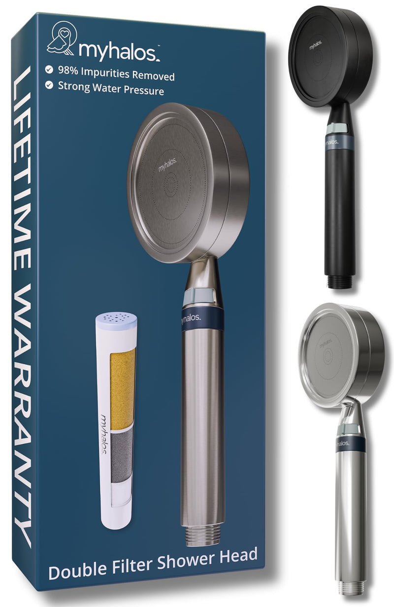 Handheld Filtered Shower Head with Handheld Handle - High Pressure Shower Heads With Filter To Reduce Chlorine & Soften Water - Easy to Install Detachable Filtered Shower Head For Hard Water Handheld Shower Head Brushed Metal