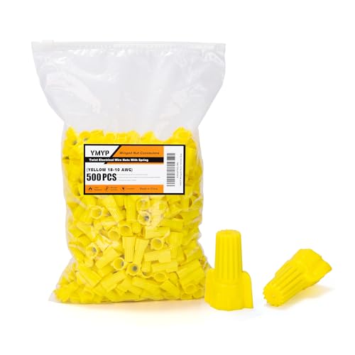 500PCS Winged Wire Nut Connector - AWG 18-10 Yellow - Insulated Insert Twist Electrical Wire Terminal with Spring, Portable Wire Caps for Quick Connection Yellow 500PCS