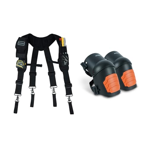 MELOTOUGH Magnetic Suspenders Tool Belt Suspenders with Large Moveable Phone Holder, Pencil Holder,Knee Pads for Work,Construction,Flooring,Gardening