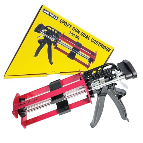 LAUCO Dual Cartridge Epoxy Gun 200 ml – Manual 1:1 and 2:1 Adhesive Applicator for Panel Bonding, Structural Epoxy, Fillers, and Plastic Repair (33093) Red