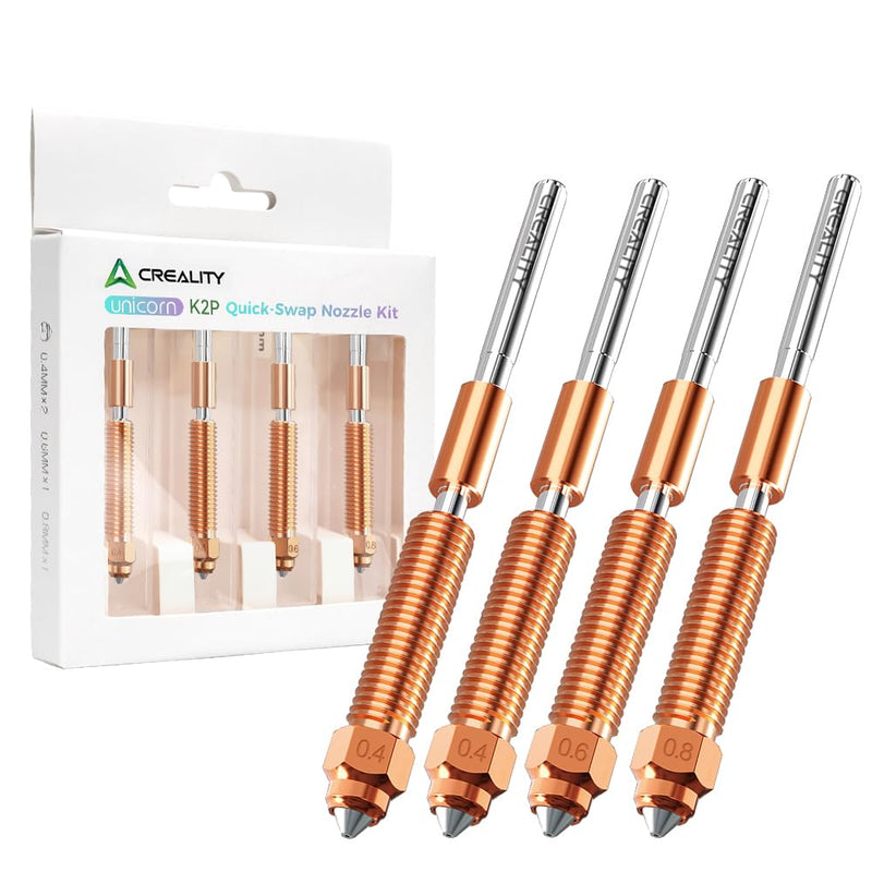 Creality Official K2 Plus Nozzles, 0.4mm, 0.6mm, 0.8mm 4PCS Unicorn Quick-Swap Nozzle Kit 0.4mm 0.6mm 0.8mm, Copper Alloy and Hardened Steel Nozzle Suitable for K2 Plus, K2, Creality Hi Combo 4P-0.4/0.6/0.8