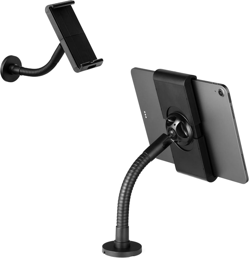 Durable Tablet Holder - Anti Theft Lockable & Rotatable 360 Degrees - Pro Holder for 7-13" iPad, Samsung, Lenovo & More - Secure Wall or Table Mount - Black