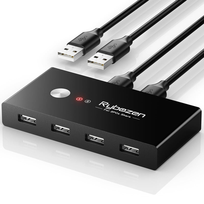USB Switcher 2 Computers, USB Switch 2 PC Sharing 4 USB Devices, 2 in 4 Out with 2 USB 2.0 Cable(1m) for Keyboard, Mouse, Scanner, Printer Video Converter