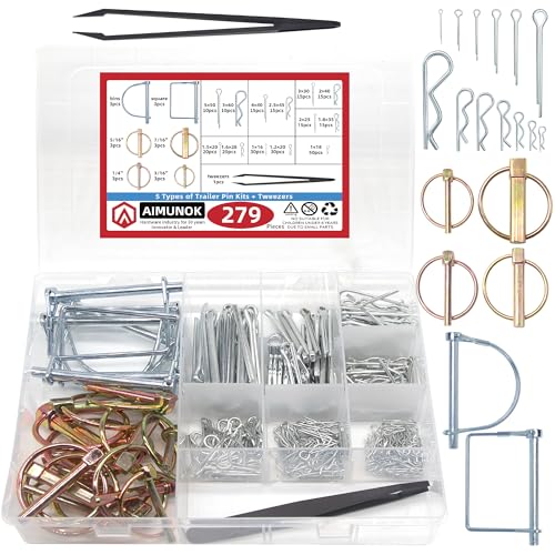 AMUNOK 279Pcs Heavy Duty Carbon Steel Pin Assortment, Hitch Lock & R-Clip Assorted Pins x 279 18 Sizes