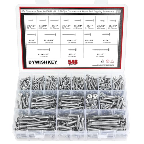 DYWISHKEY 546-Piece Assorted Screws Kit, #4-#10 Self-Tapping Wood Screws #4#6#8#10#12