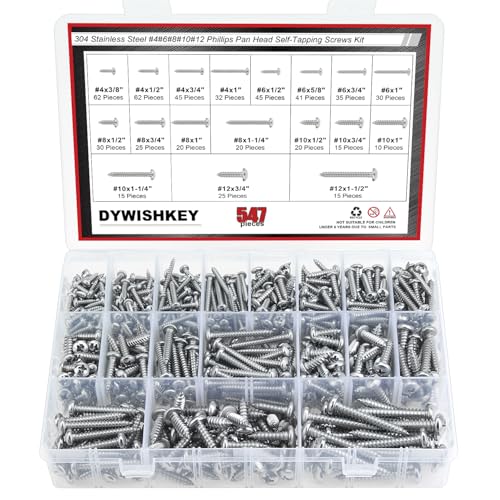 DYWISHKEY 547-Piece Assorted Wood Screws Kit, Self-Tapping, #4-#12 #4#6#8#10#12