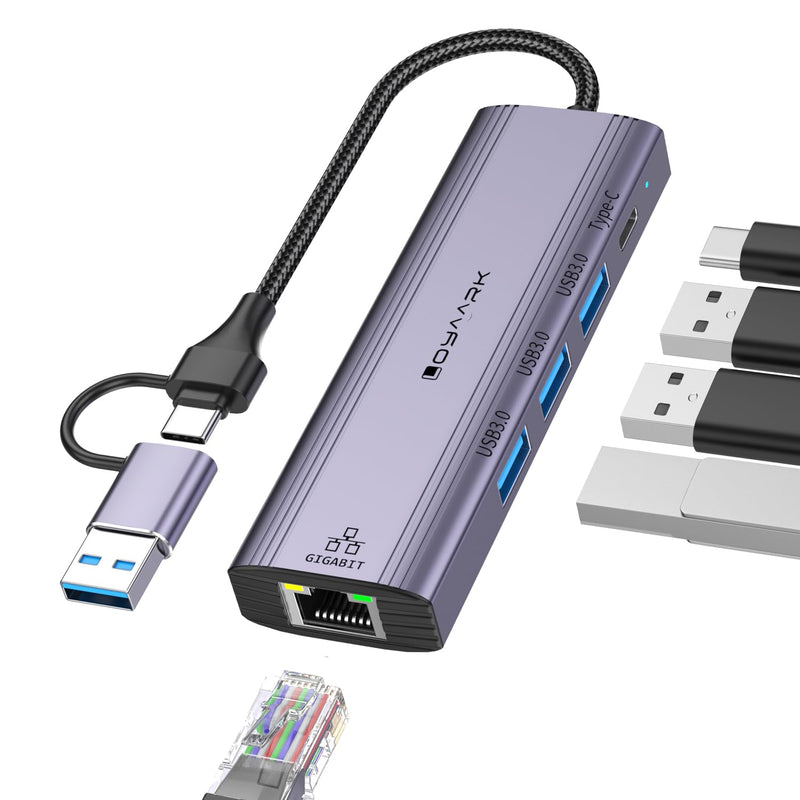 USB-C Hub with Gigabit Ethernet, 3 USB 3.0 Ports & USB-C Data Transfer - Compatible with MacBook, Chromebook T513