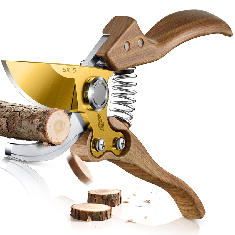 8.5" Professional Bypass Pruning Shears – Heavy Duty Garden Scissors & Clippers for Wood & Tree Trimming, Ultra Sharp SK5 Blade, Ergonomic Handle, Perfect Gardening Gift, 2025 Wood-Like Finish WoodGrain