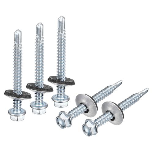 uxcell #12x2 Self Drilling Screws with Rubber Washer, 200Pcs Zinc Plated Finish Hex Head Self Tapping Screws with EPDM Washer for Metal #12x2" 200