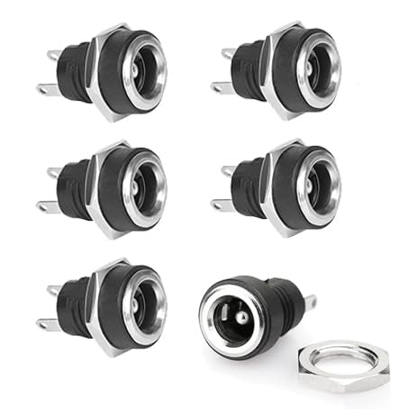 DC Socket 5.5 x 2.1 mm 2-Pin DC Power Jack Socket DC Panel Socket DC Connector Pack of 6 Black-6pcs