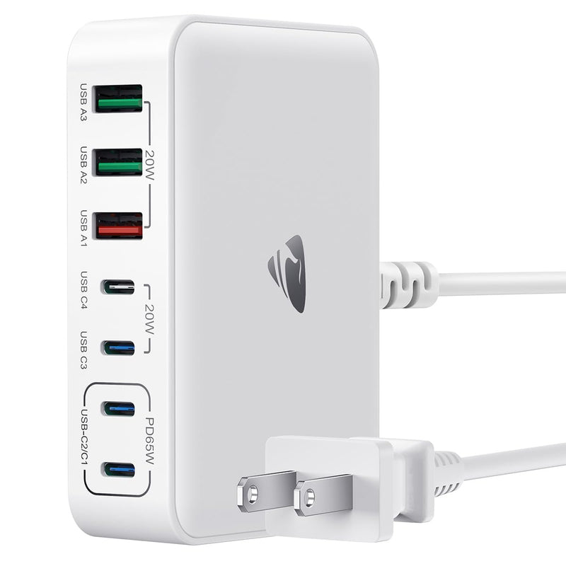 Aione Charger Station, 165W GaN 7-Port Charging Hub with 5ft Cord for Multiple Devices Fast Charging Multi USB Charger Station on Desk for iPhone 16 15 14 13 12 Samsung Galaxy S24/23/22 MacBook RE-PC907N