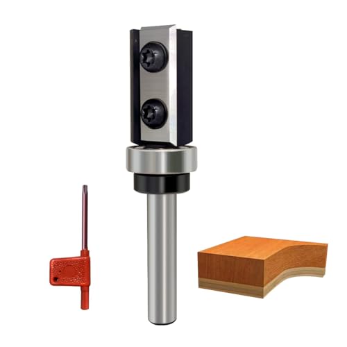 Flush Cutter 8 mm Shank, 30 mm Cutting Length, D = 16 mm, Reversible Plates Flush Cutter, Interchangeable Carbide Blade, with Ball Bearing Wood Cutter, Flush Cutter for Edge Processing S=8 mm, D=16 mm, L=30 mm Flush-Trim Cut