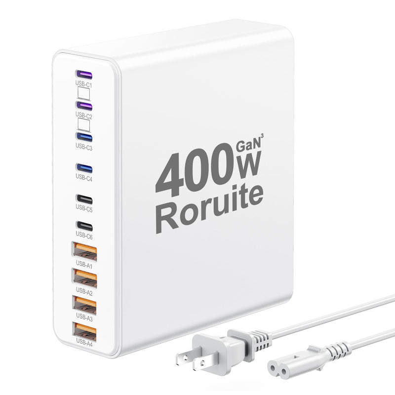 USB C Charger Block 400W, 10-Port GaN III USB C Charger Fast Charging Station, Dual 65W Laptop Fast Charger Multi USB C Charging Station for MacBook, iPhone, Samsung, Galaxy, iPad, Android, White