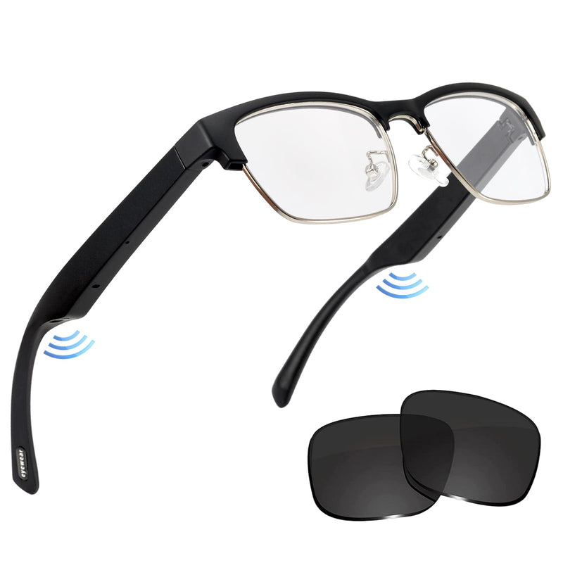 Smart Glasses, Bluetooth Sunglasses for Men Women- Blue Light Filter & UV Protection Sunglasses Lenses with Bluetooth Speakers, Touch&Voice control, Open Ear Music & HD Calling (Black Silver)