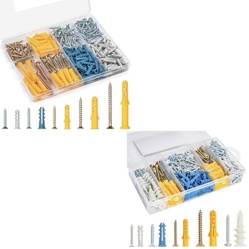 KURUI Drywall Anchors and Screws Assortment Kit, Plastic Wall Anchors and Flat Head Screws