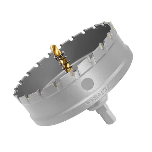 4-1/2 Inch Carbide Hole Saw with Titanium Plated Center Drill Bit, Heavy Duty TCT Hole Saw Metal Hole Cutter for Stainless Steel Iron Copper Brass Aluminum Alloy 4-1/2 inch