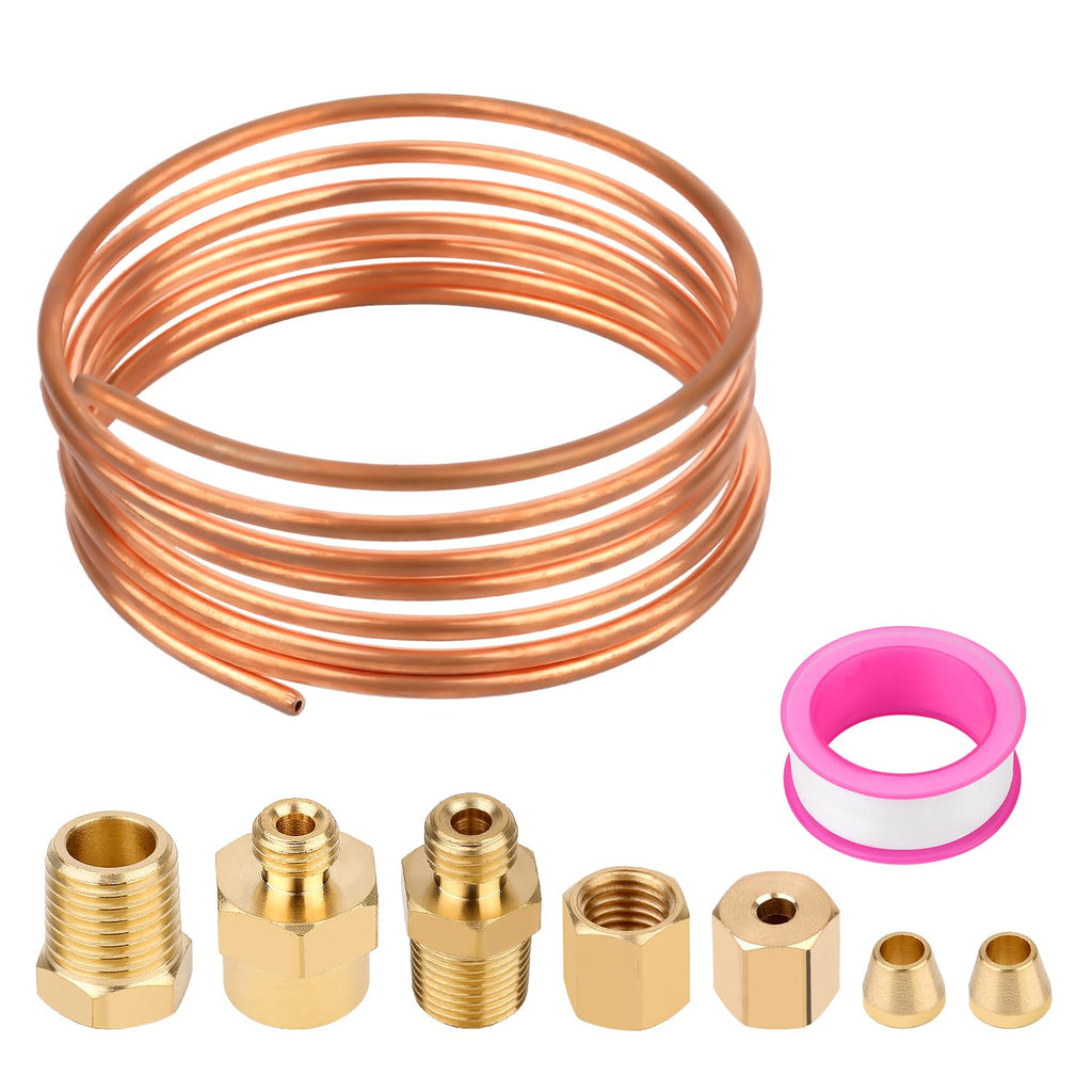 72'' Oil Pressure Gauge Tubing Kit, Mechanical Oil Pressure Gauge Line Kit Od Threaded Brass Parts Pipe Set of Copper Tube and Threaded Parts