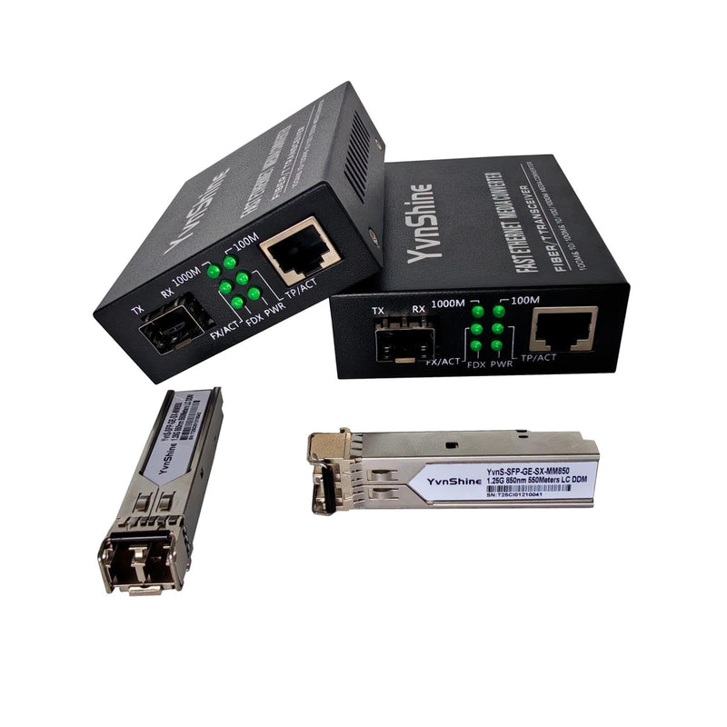 2 Pack Fiber Ethernet Media Converter, Gigabit SFP to RJ45 Converter Includes 2 Pcs 1.25G Multi-Mode SFP Transceiver, Fiber to Ethernet with 1000BASE-SX SFP to LC Module (MMF,850nm, Up to 550 Meters) MC-MMF-SFP550-2