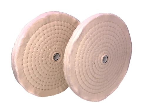 10” Cotton Sewn Buffing Wheel Set fits 3/4" Arbor Shaft, Also fits 1/2” or 5/8” with Included bushings for Bench Grinder Motor. 60 Ply Polishing for Any Aluminum or Stainless Steel (2 Pack)