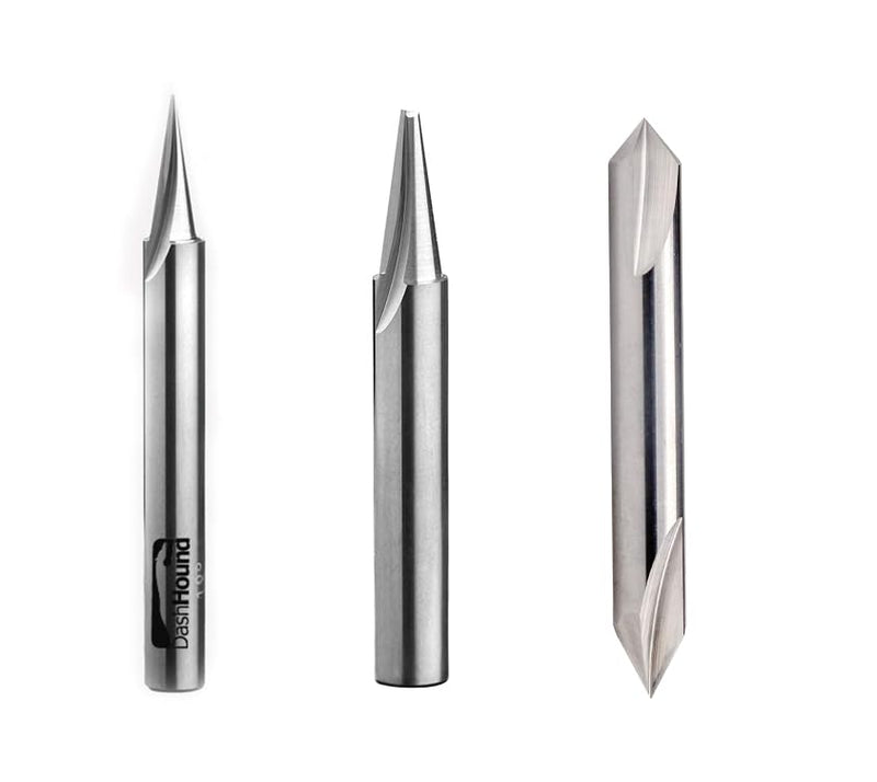 BRV693 V Groove V-Point Router Bit Set 60/90 Degree,15 Degree,20 Degree Solid Carbide V Groove Router Bit for CNC Engraving and Chamfering 1/4" CD x 2" OL