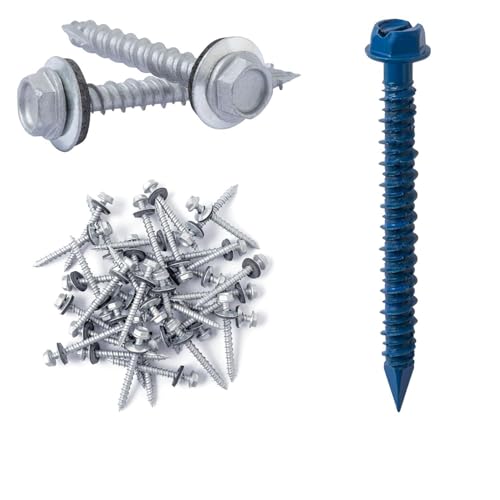 LIONMAX Metal Roofing Screws #10 x 1 inch 300PCS and Concrete Screws 150PCS with Drill Bits